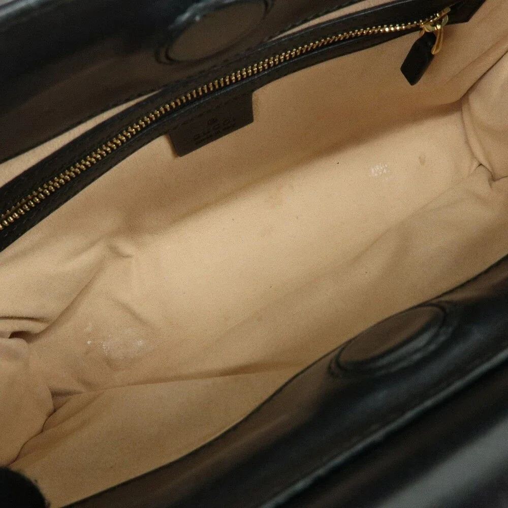 Gucci Nymphaea Bamboo Leather Handbag Black